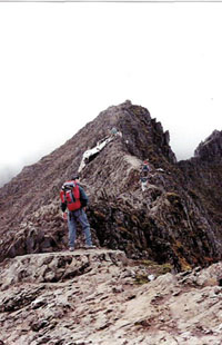 The arete on Crib Goch starting point of the Snowdon Horseshoe.